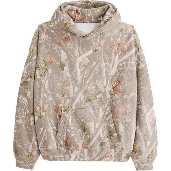 Women Khaki Camo Hoodies Maple Leaf Oversized Fleece Hooded Sweatshirt - Picture 1 of 6